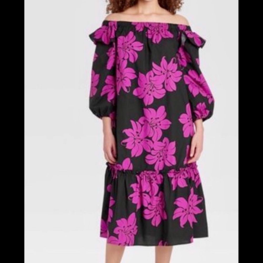 NWT Who What Wear Off The Shoulder Poplin Dress Size Small